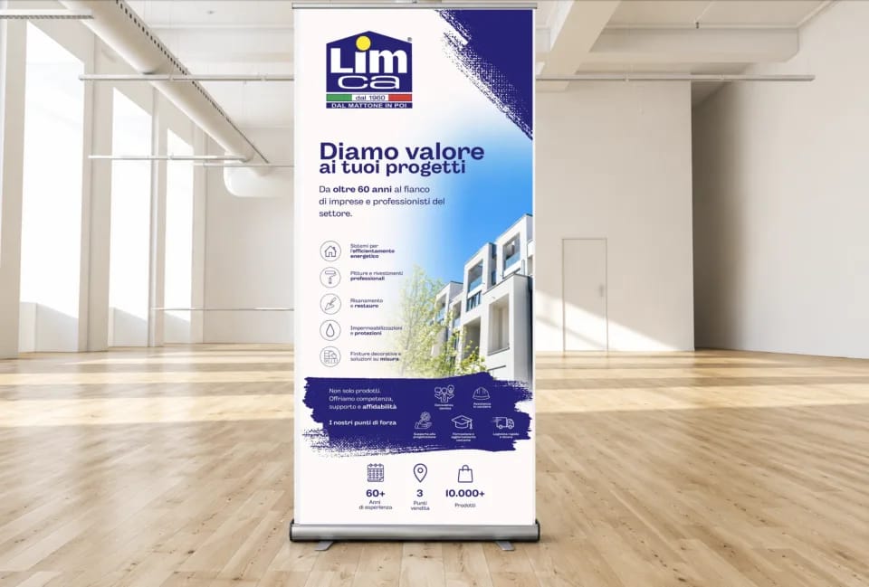 Totem espositivo personalizzato con grafica LIMCA