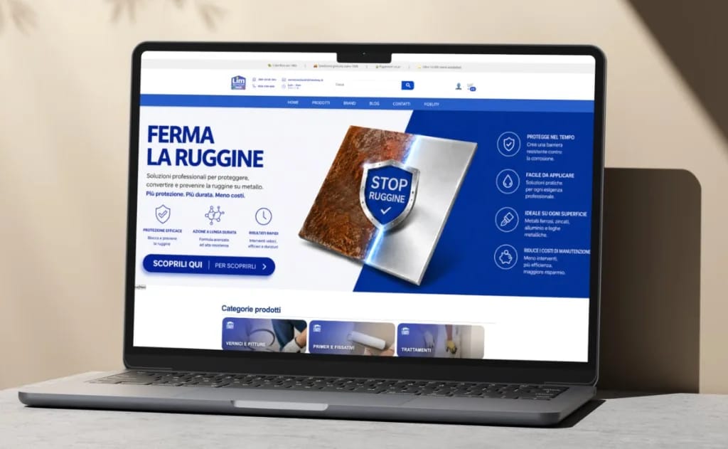 Computer portatile con la homepage di LimShop, l’e-commerce ufficiale di LIMCA