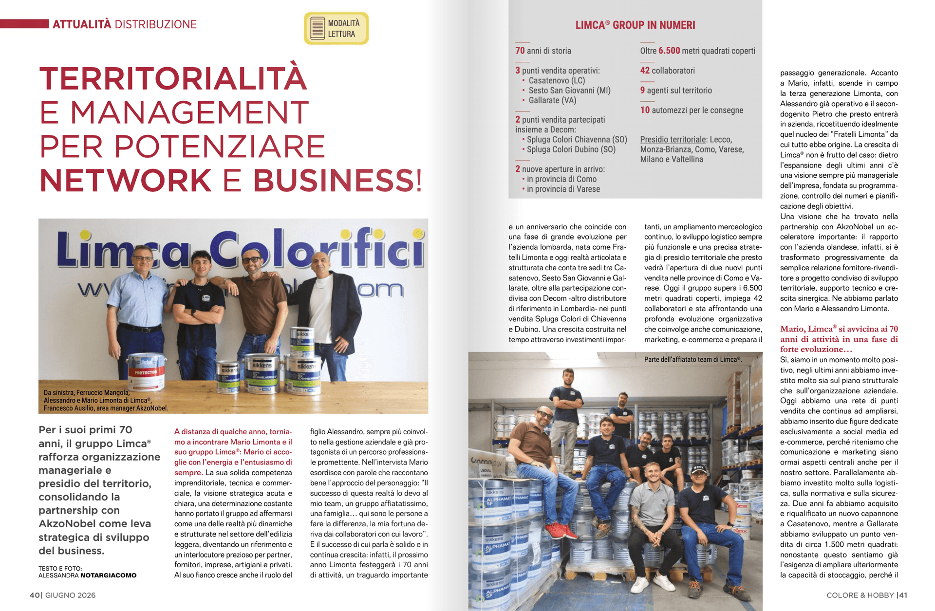 Copertina della rivista Colore & Hobby di giugno 2026 con l'articolo dedicato a Limca Group, alla sua crescita aziendale e all'evoluzione manageriale.